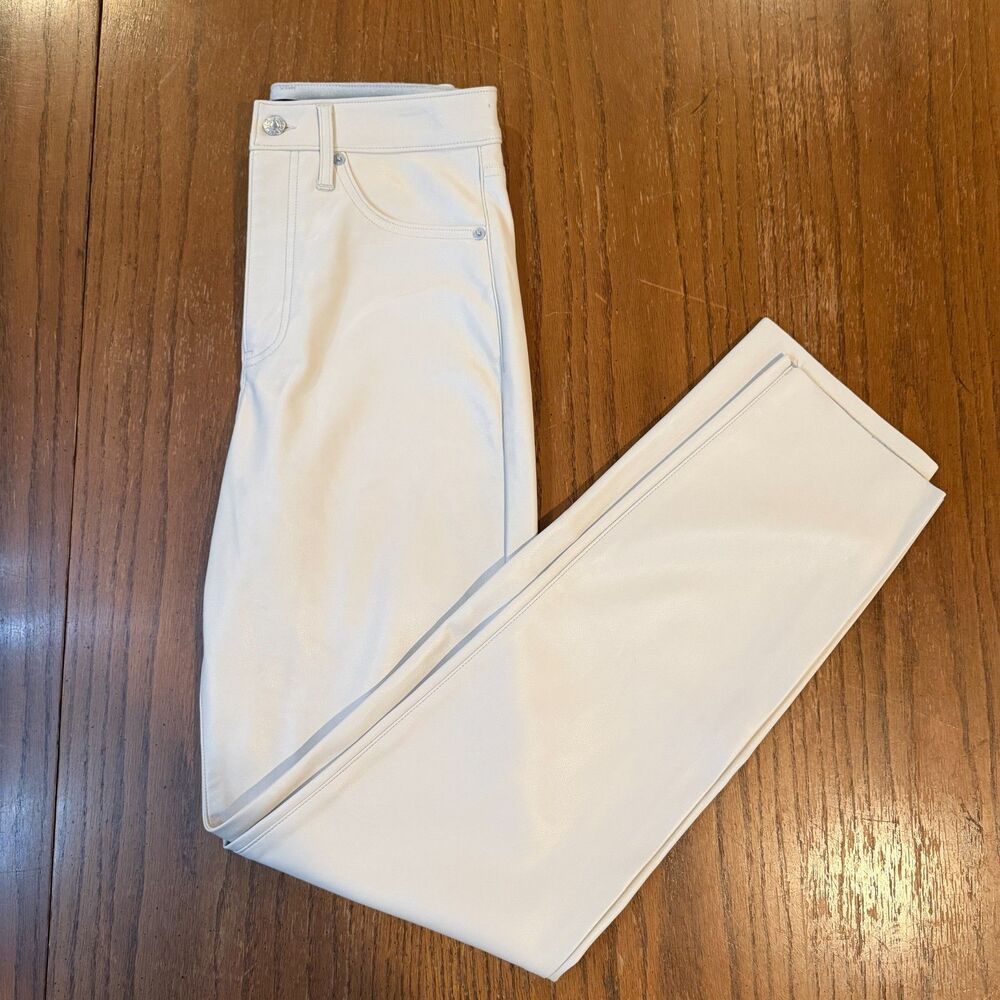 Express Cream Faux Leather Pants 4L Super High Rise Modern Straight Long